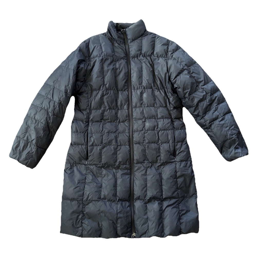 Lands End Down Coat Women Small Black Long Puffer Quilted Insulated Winter